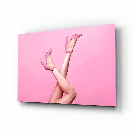 Pink heels editorial cinematic glass wall art in glamorous bedroom