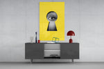 Surveillance-photo cinematic glass wall art in modern home office