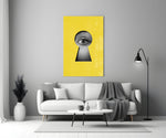 Canary keyhole-eye cinematic glass wall art in teen lounge
