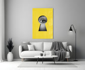 Canary keyhole-eye cinematic glass wall art in teen lounge
