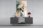 Fluid-art horse cinematic glass wall art in fashion-atelier reception