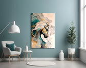 Painterly Arabian horse cinematic glass wall art in heritage hallway