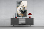 Fluid-art Andalusian cinematic glass wall art in fashion-atelier reception