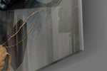 Alcohol-ink stallion cinematic glass wall art over modern dining sideboard