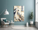 Painterly Andalusian cinematic glass wall art in heritage hallway