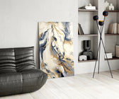 Equine-luxury cinematic glass wall art over master-bedroom headboard