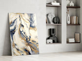 Marble horse-portrait cinematic glass wall art in country-house library