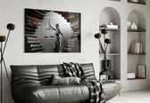 Bronze Justice cinematic glass wall art in designer-luxury entryway