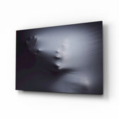 Silent scream veiled figure cinematic glass wall art above black media console