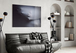 Performance-art ghost cinematic glass wall art in horror-fan's lounge