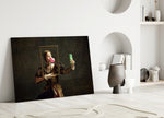 Anachronism noblewoman glass wall art in fashion-atelier reception