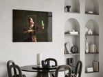 Renaissance bubblegum cinematic glass wall art over master-bedroom headboard