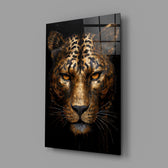 Luxury wildlife leopard glass wall art in designer-luxury entryway