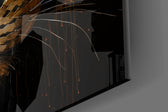 Gold-and-onyx leopard cinematic glass wall art over modern dining sideboard