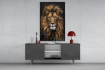 Luxury wildlife cinematic glass wall art beside modern bar console