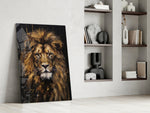 Painterly mane cinematic glass wall art over walnut sideboard in dining room