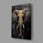 Luxury elephant painterly cinematic glass wall art in designer-luxury entryway