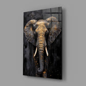 Luxury elephant painterly cinematic glass wall art in designer-luxury entryway