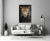 Wildlife leopard cinematic glass wall art in boutique-hotel lounge