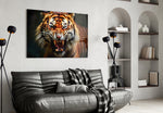 Roaring tiger cinematic glass wall art in heritage trophy room