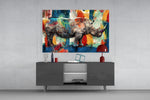 Vibrant wildlife cinematic glass wall art in gallery-style hallway