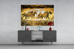 Western-painting cinematic glass wall art in country-house entry