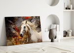Cinematic stallion cinematic glass wall art in heritage hallway