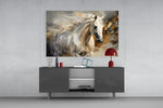 Luxury equine cinematic glass wall art in fashion-atelier reception