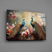 Chinoiserie-revival cinematic glass wall art over walnut dining sideboard