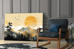 Eastern-woodblock cinematic glass wall art in country-house library