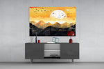 Minimalist Eastern cinematic glass wall art in light-filled garden room