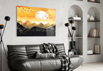 Charcoal-mountain dusk cinematic glass wall art in heritage hallway