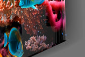 Underwater reef cinematic glass wall art over modern dining sideboard