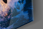Crystal-spray dolphin cinematic glass wall art over modern dining sideboard