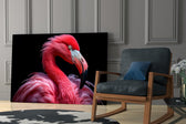 Tropical bird cinematic glass wall art over master-bedroom dressing table