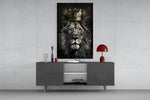 Royal lion cinematic glass wall art in entrepreneur's office