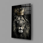Regal heraldic lion glass wall art in designer-luxury entryway