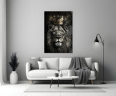 Crowned-lion cinematic glass wall art in heritage hallway