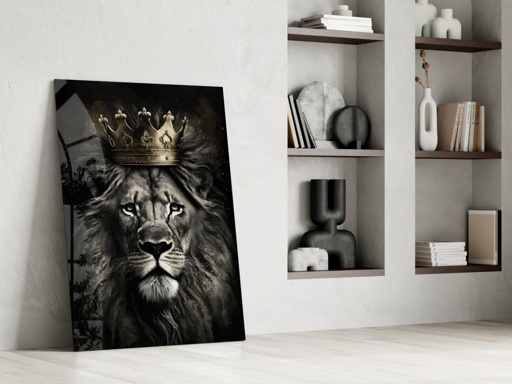 Heraldic portrait cinematic glass wall art in country-club library