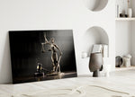 Bronze Justice cinematic glass wall art in gentleman's library