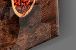 Goji-and-apricot cinematic glass wall art over modern dining sideboard