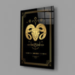 Gold-sigil Aries glass wall art in designer-luxury entryway