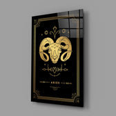 Gold-sigil Aries glass wall art in designer-luxury entryway