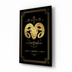 Aries zodiac tarot cinematic glass wall art beside dresser in teen bedroom