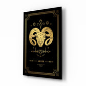 Aries zodiac tarot cinematic glass wall art beside dresser in teen bedroom