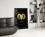 Luxury astrology cinematic glass wall art over walnut console