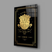Gold-sigil Gemini glass wall art in designer-luxury entryway