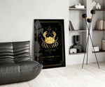 Luxury astrology cinematic glass wall art over walnut console
