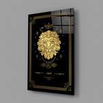 Gold-sigil Leo glass wall art in designer-luxury entryway