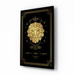 Leo zodiac tarot cinematic glass wall art beside dresser in teen bedroom